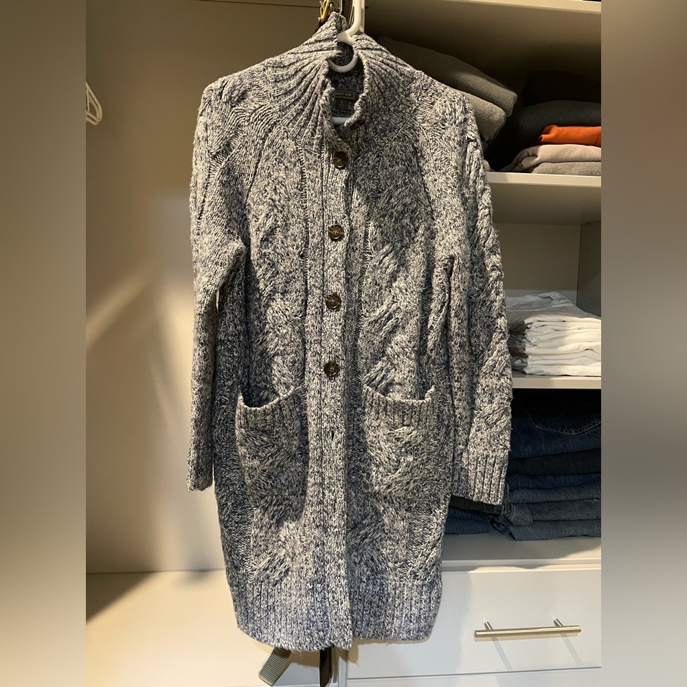 J. Crew POINT SUR blue and white marled long cardigan